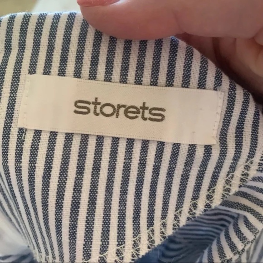 Storets Angelay Double Ribbon Bow Long Sleeve Blue White Striped Blouse M Top - Picture 5 of 5